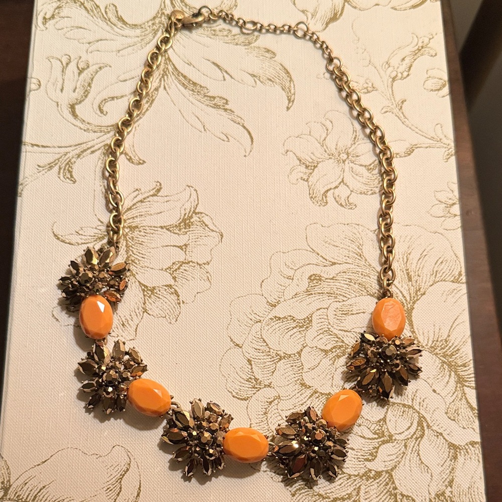 J. Crew Orange and Gold Floral Necklace